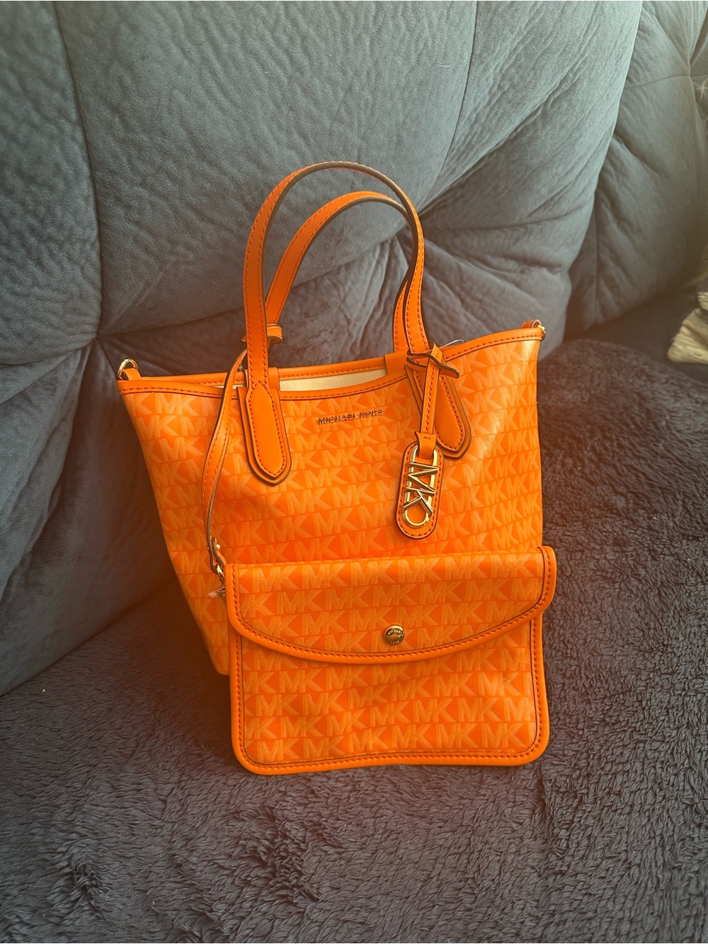 MICHAEL Michael Kors Orange MK Logo Tote with Detachable Front Pouch